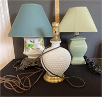 3 Assorted table lamps-2 are 15” & 1 is 12”