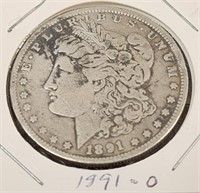 1891 O Morgan silver dollar