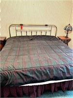 Brass finish king size bed with bedding