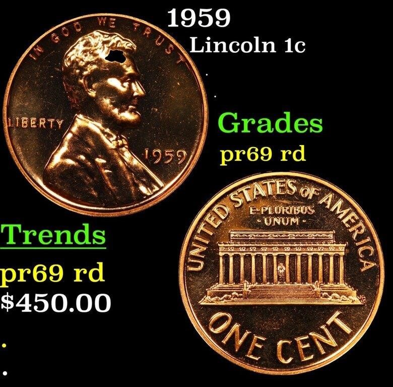 Proof 1959 Lincoln Cent 1c Grades Gem++ Proof Red