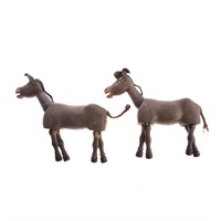 Two Schoenhut jointed painted wood circus donkeys