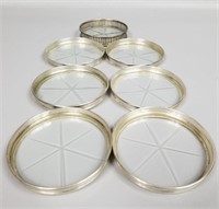 Seven Sterling Silver & Glass Coasters
