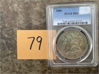 1886 Morgan Dollar PCGS MS64 toning on reverse