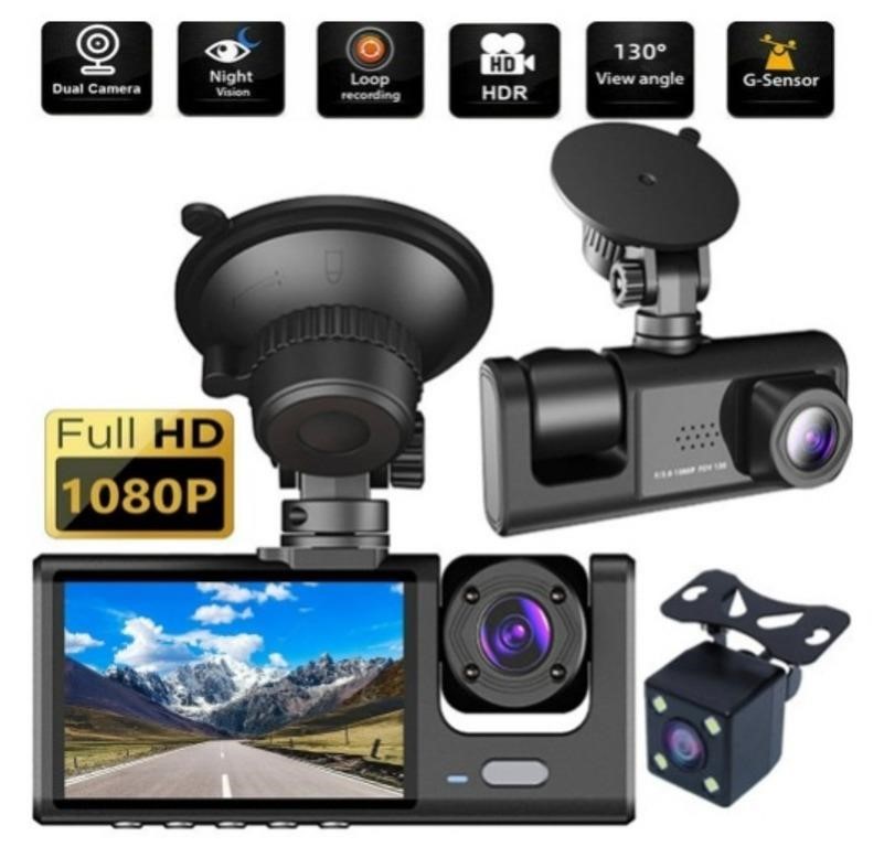 Dash Cam  3 Channel Dash Cam Front and Rear Inside