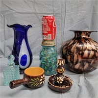 Lot - Glass  and Pottery glass with  gold color