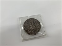 1913 Moroccan silver 10 Dirham coin, holed, AU det