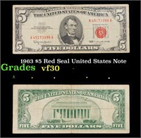 1963 $5 Red Seal United States Note Grades vf++