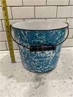 Antique Blue White Swirl Enamelware Bucket