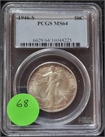 1946-S WALKING LIBERTY HALF DOLLAR - GRADED MS64