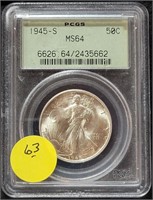 1945-S WALKING LIBERTY HALF DOLLAR - MS64