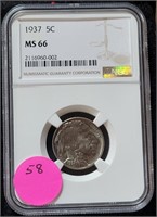 1937 BUFFALO NICKEL - GRADED MS66