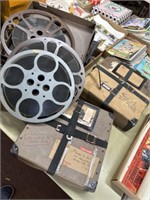 3 16mm film cases w/ vintage movies
