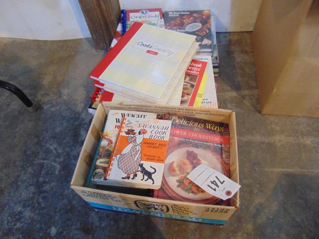 BOX OF COOK BOOKS & TWO STACKS