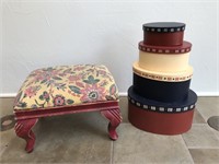 Upholstered Foot Stool & Stacking Boxes