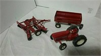Ertl toy tractor, disc and wagon