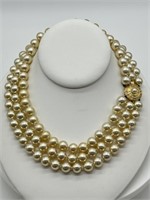 1950's Triple-Strand Fancy Glass Pearl Necklace