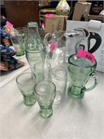 LOT OF MISC COCA COLA GLASSES / PLASTIC & PITCHER