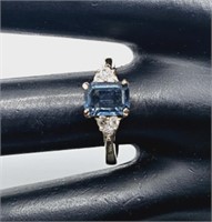 10K Yellow Gold Synthetic Sapphire & CZ Ring