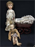 Vintage Dolls and Stroller