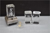 3 Glass 3-D Fairy Paper Weights w/ light stand