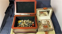 Jewelry, two jewelry boxes with rings, earrings,