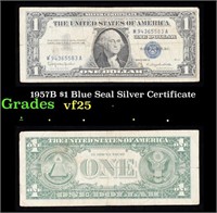 1957B $1 Blue Seal Silver Certificate Grades vf+