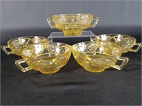 Vintage Yellow Glass Soup Bowls & Cup
