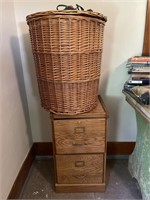 Wood Filing Cabinet and Large Basket - Filing