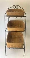Wrought iron 3 bin stand, with 3 baskets all used