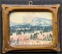 W.M MITCHELL SIGNED WATERCOLOR W HAND CARVED FRAME