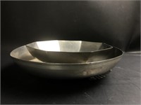 2 footed pewter bowls.  1 9" footed with shells,