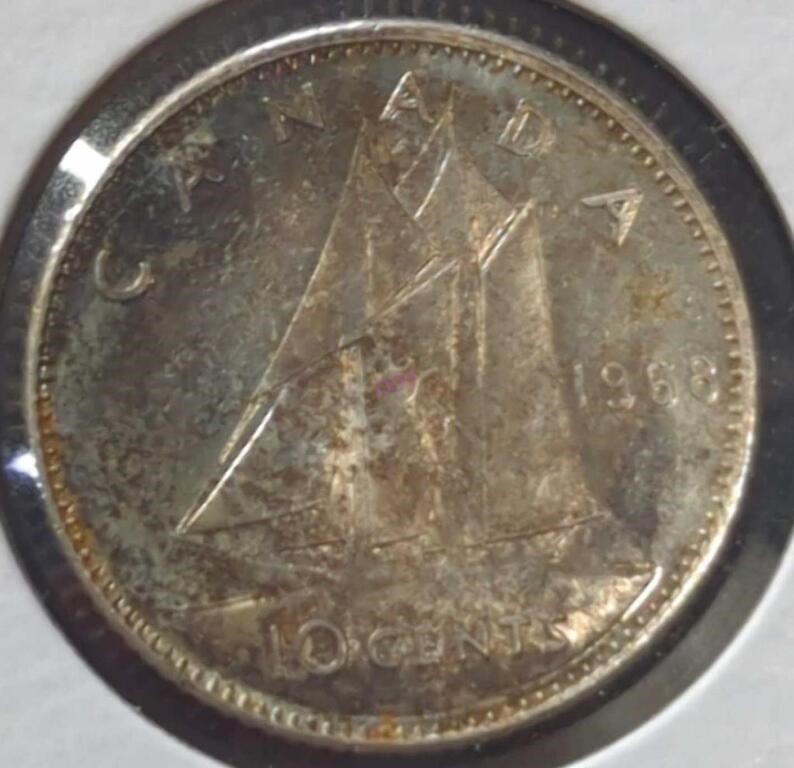 Silver 1968 Canadian dime