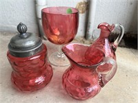 Cranberry Thumprint (4)pc Vintage Glass Pieces