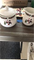 Snowman creamer, sugar container and small tray