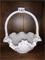 BRIDES BASKET WHITE MILK GLASS FENTON