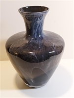 Large Amphora Style Vase Black Swirl Flashed Wide