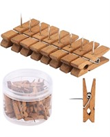 50 PCS Push Pin with Wooden Clips