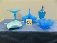 (5) Assorted Blue Glass Pieces
