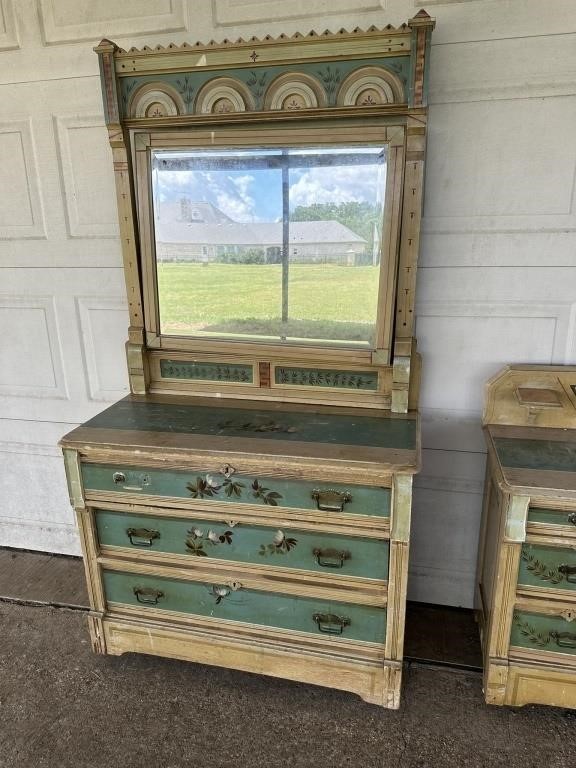 Antique Hand Painted Dresser Wtih Mirror-SEE NOTE!