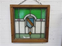 Early Stained Glass Window in Pine Frame