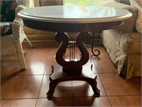 Marble top table with harp design