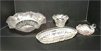 Cut Glass Nappy, Relish Dish & Bowl and Pressed