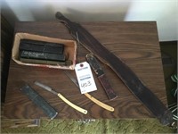 Vintage straight blade razors and shaving strap
