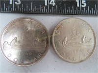 Two, 1966 Canada Silver Dollars