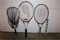 Lot of Tennis Raquets & Fishing Net