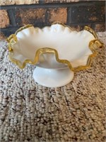 Yellow ruffled edge milk glass bowl