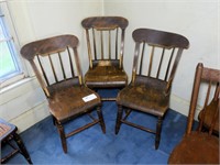 Set of 3 Early Plank Seat Spindle back chairs