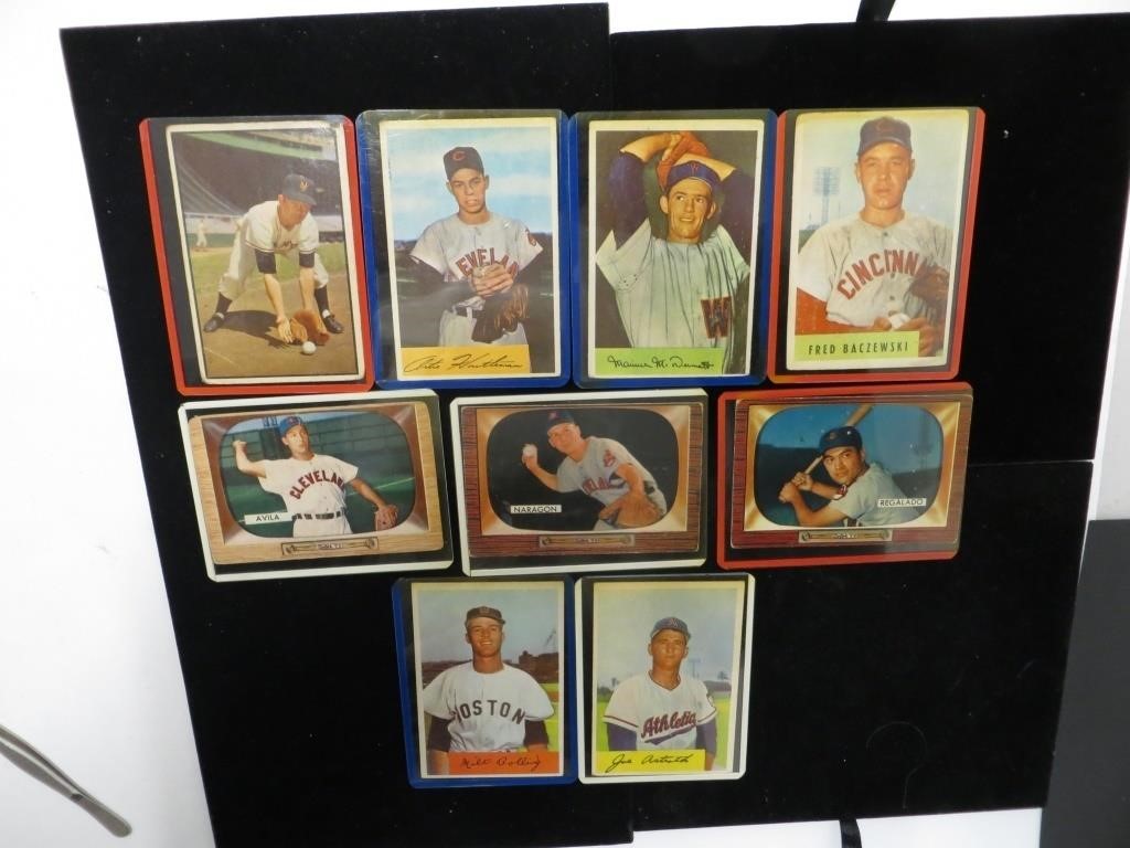Lot, 9 Bowman Baseball Cards: 1953- #1; 1954- #