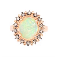 Ethiopian Opal & Brown Diamond 14k Rose Gold Ring