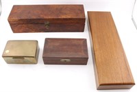 4 Wood & Brass Boxes